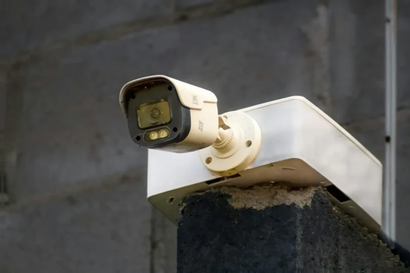 Modern IP security camera mounted on a wall