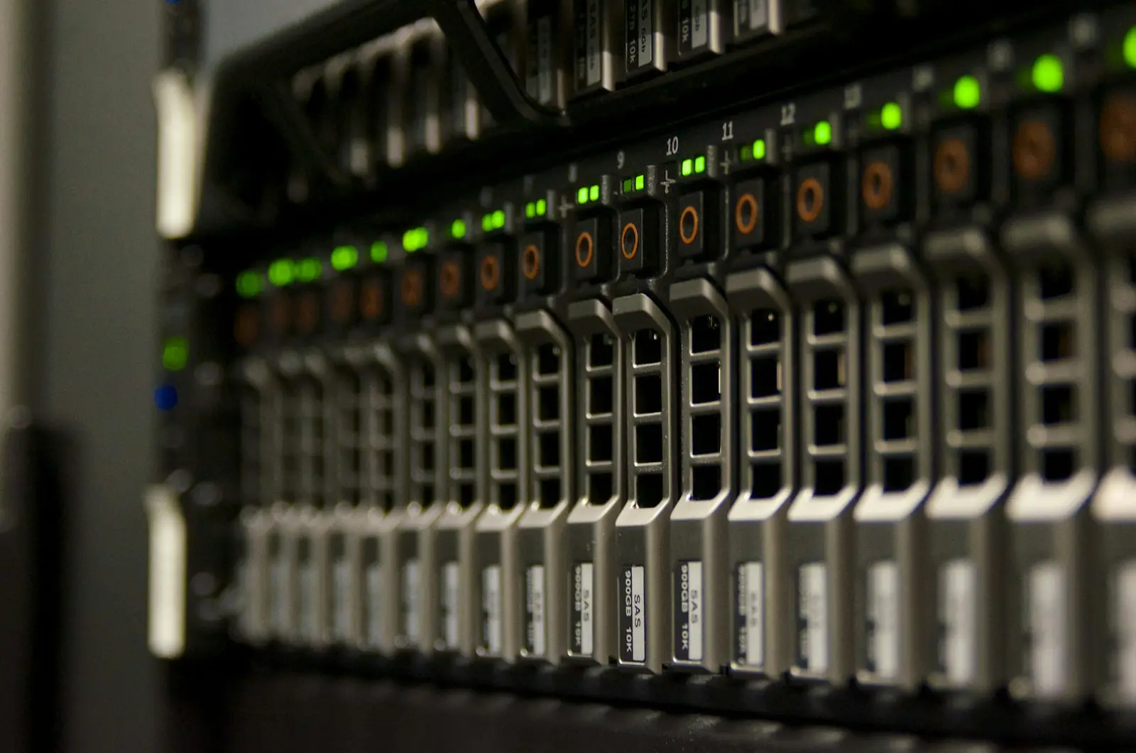 Server rack with blinking status lights